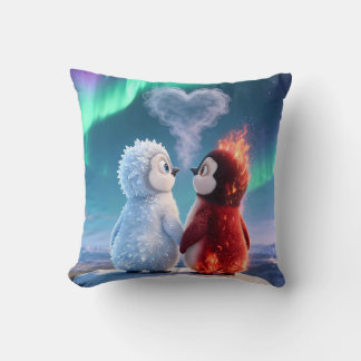 Cute Fire and Ice Penguin Northern Lights Kissen