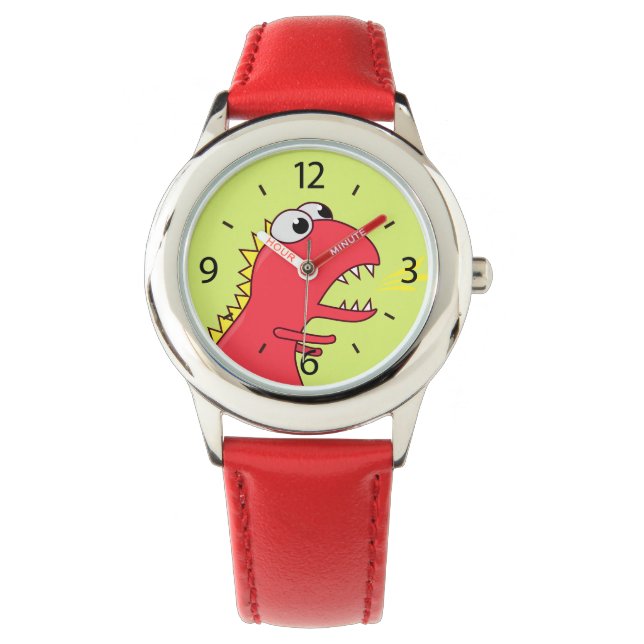 Cute Fire Breath Cartoon T-Rex Dinosaur Armbanduhr (Vorderseite)