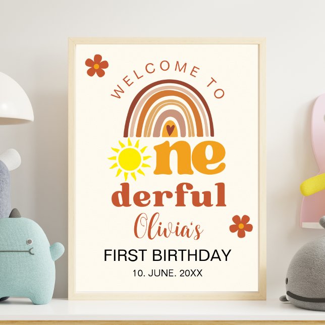 Cute First Birthday with Boho Style Onederful Poster (Von Creator hochgeladen)