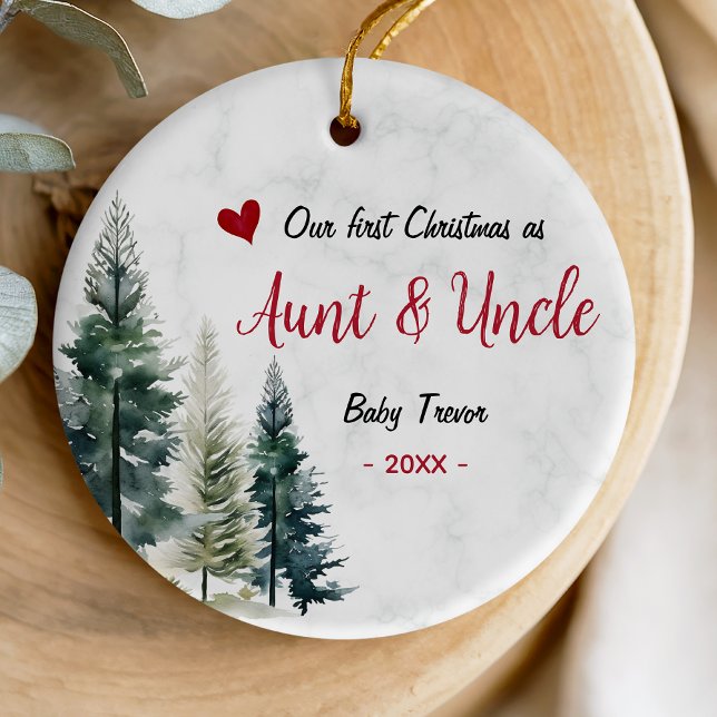 Cute first Christmas as Aunt and Uncle red heart Keramik Ornament (Von Creator hochgeladen)