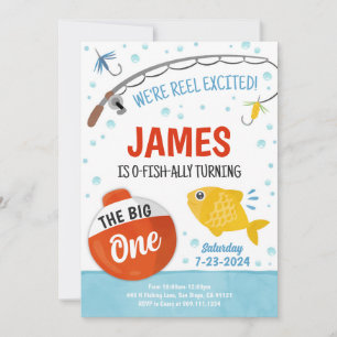 Cute Fishing 1er Anniversaire Fête Invitation