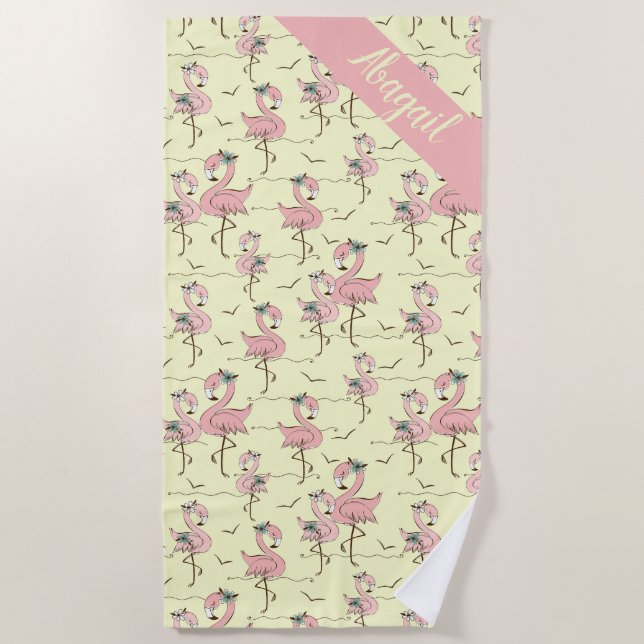 Cute Flamants roses personnalisés Serviette de pla (Devant)