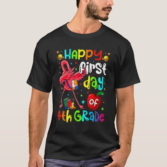 Cute Flamingo Happy First Day Of 4th Grade  Rocks T-Shirt (Vorderseite)