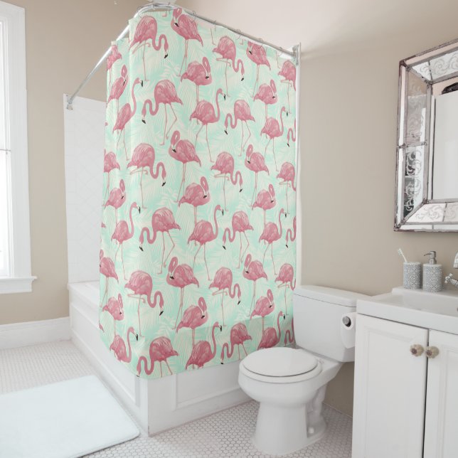 Cute Flamingo Patte rideau de douche (En situation)