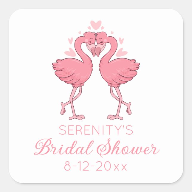 Cute Flamingo Pink Tropical Beach Bridal Shower Quadratischer Aufkleber (Vorderseite)