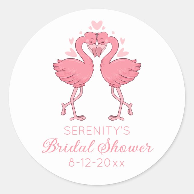 Cute Flamingo Pink Tropical Beach Bridal Shower Runder Aufkleber (Vorderseite)