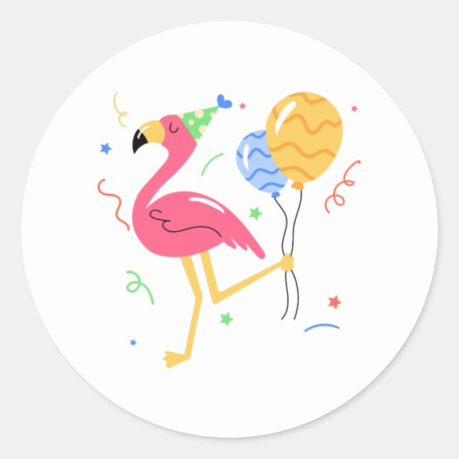 Cute Flamingo Summer Birthday Party  Runder Aufkleber (Vorderseite)