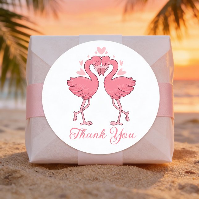 Cute Flamingos Tropical Beach Wedding Thank You Runder Aufkleber (Von Creator hochgeladen)