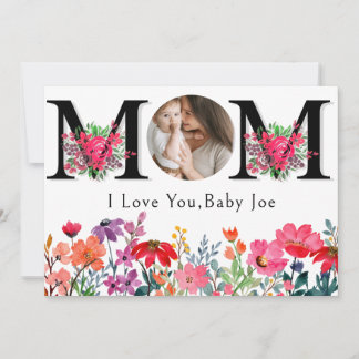 Cute FLORA LOVE YOU MOM Mother's Day Photo Holiday Feiertagskarte