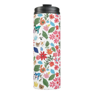 Cute Floral & Animal Character Seamless Pattern -  Thermosbecher