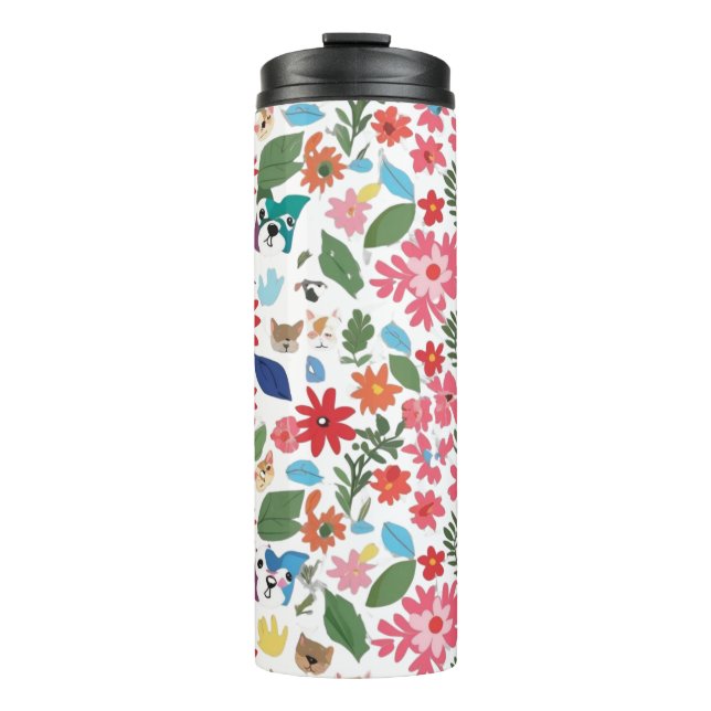 Cute Floral & Animal Character Seamless Pattern -  Thermosbecher (Vorderseite)