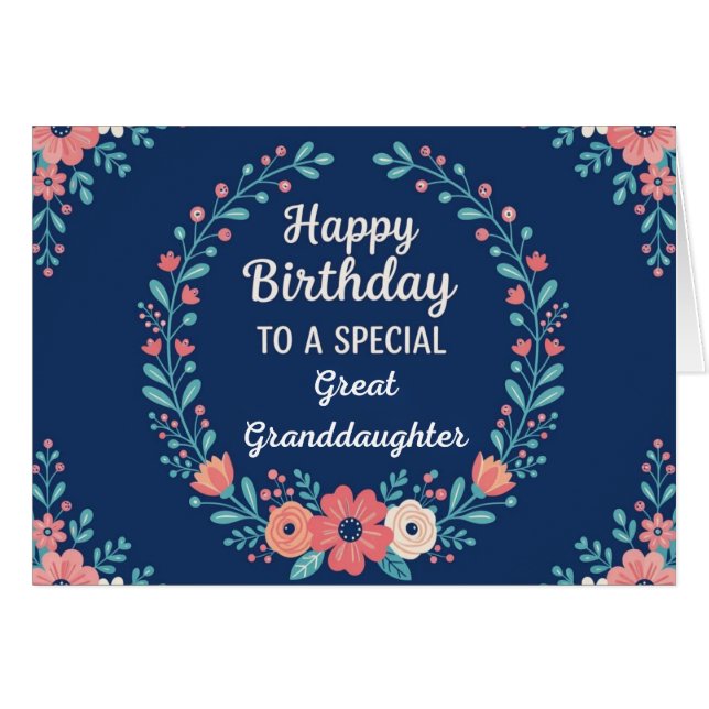Cute Floral Birthday Card for Great Granddaughter (Vorderseite (Horizontal))