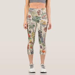 Cute Floral Botanical Drawing by Adolphe Millot Capri Leggings