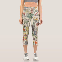 Cute Floral Botanical Drawing by Adolphe Millot Capri Leggings