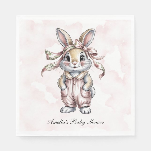 Cute Floral Bunny Girl Baby Shower  Serviette (Vorderseite)