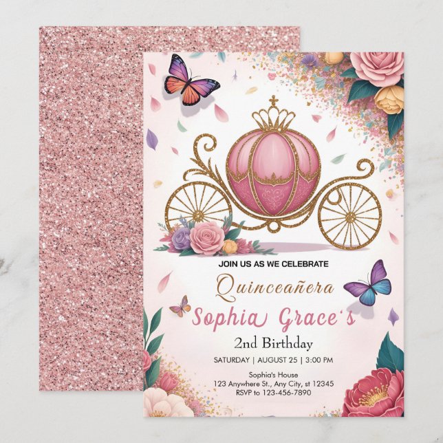 Cute Floral Butterfly Party Einladung (Vorne/Hinten)