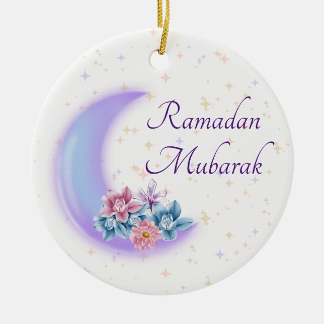 Cute Floral Crescent Islamic Ramadan Mubarak Keramik Ornament (Vorne)