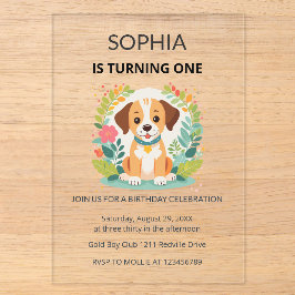 Cute Floral Dog Kids First Birthday  Acryleinladungen