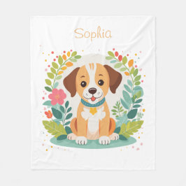 Cute Floral Dog Puppy  Fleecedecke
