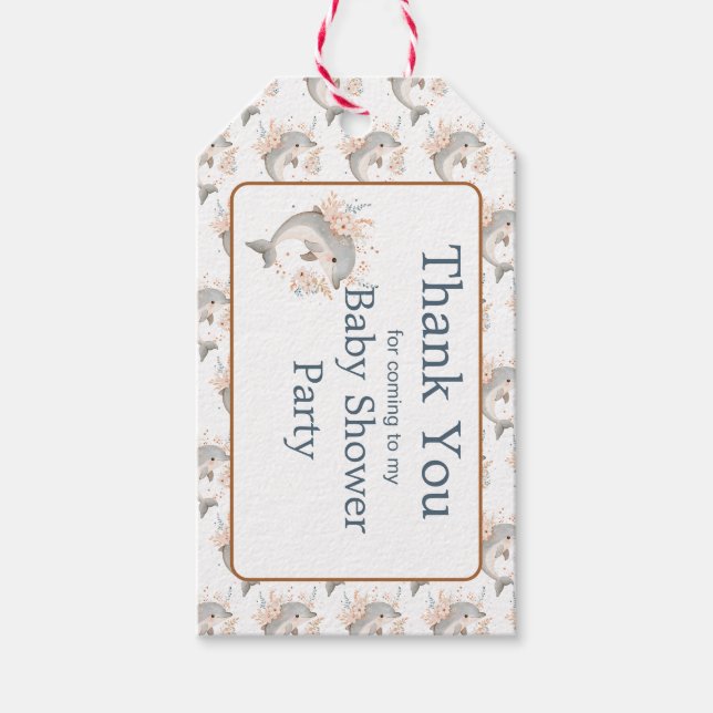 Cute Floral Dolphin Baby Shower Geschenkanhänger (Vorderseite)