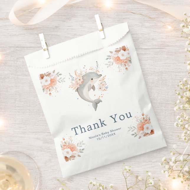 Cute Floral Dolphin Baby Shower  Geschenktütchen (Ausgeschnitten)