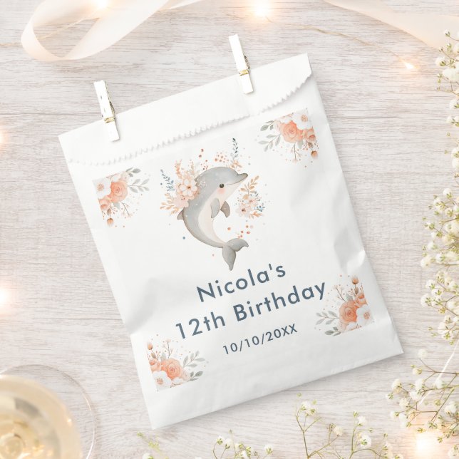 Cute Floral Dolphin Birthday Party Geschenktütchen (Ausgeschnitten)