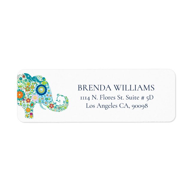 Cute Floral Elephant On White Blue Typography (Vorne)