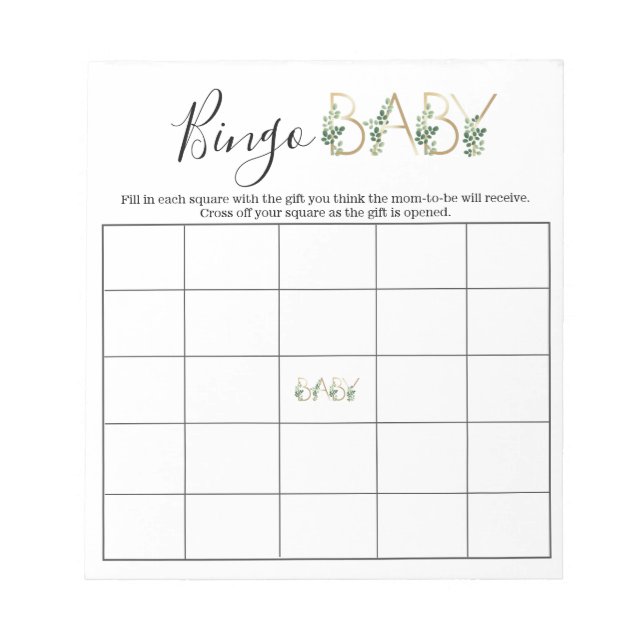 Cute Floral Greenery Slogan Baby Shower Bingo Game Notizblock (Vorderseite)