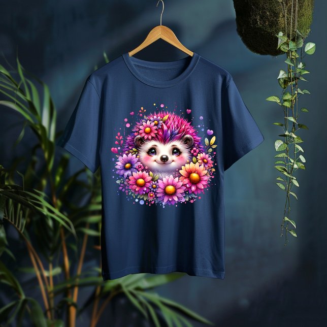 Cute Floral Hedgehog Illustration T-Shirt (Von Creator hochgeladen)