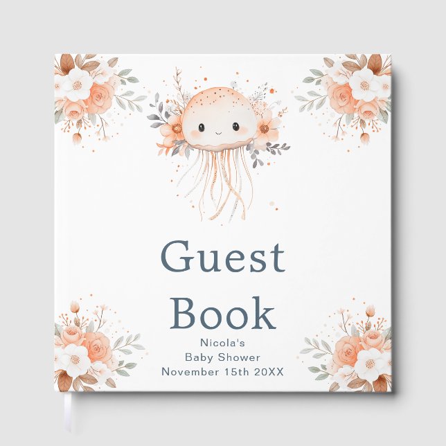Cute Floral Jellyfish Baby Shower Gästebuch (Vorderseite)