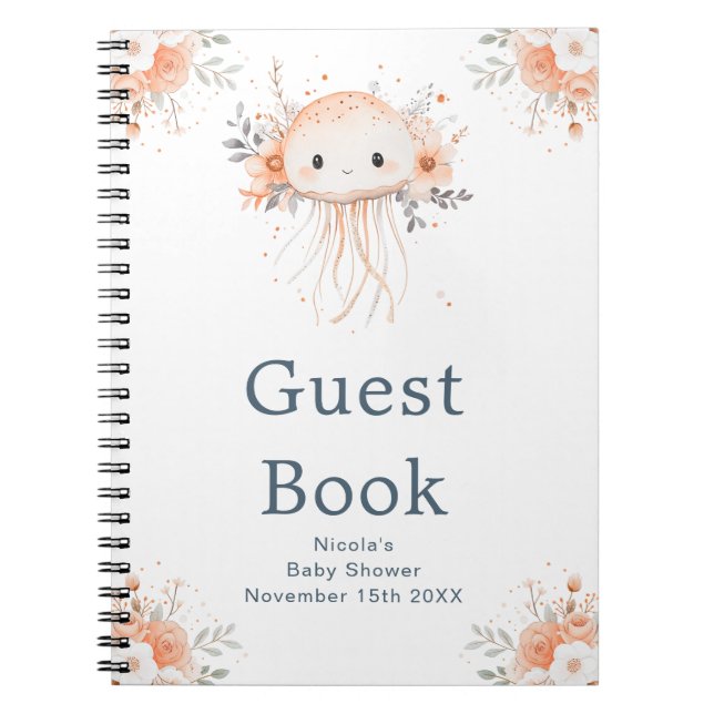 Cute Floral Jellyfish Baby Shower Guest Book Notizblock (Vorderseite)
