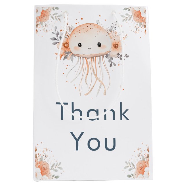 Cute Floral Jellyfish Baby Shower  Mittlere Geschenktüte (Vorderseite)