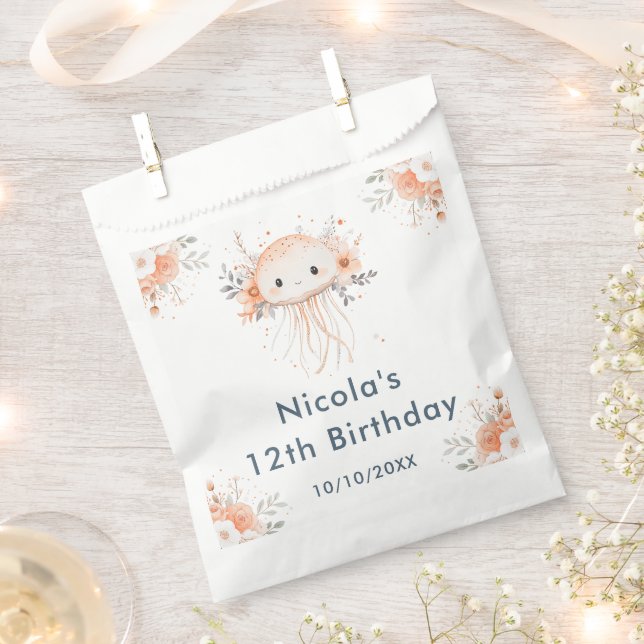 Cute Floral Jellyfish Birthday Party Geschenktütchen (Ausgeschnitten)
