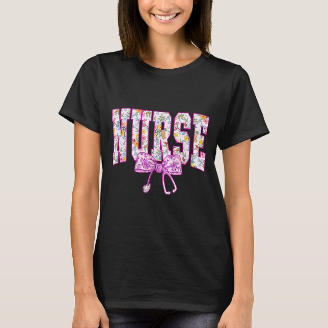 Cute Floral Nk Nurse Coquette Bow Stethoscope Nurs T-Shirt (Vorderseite)