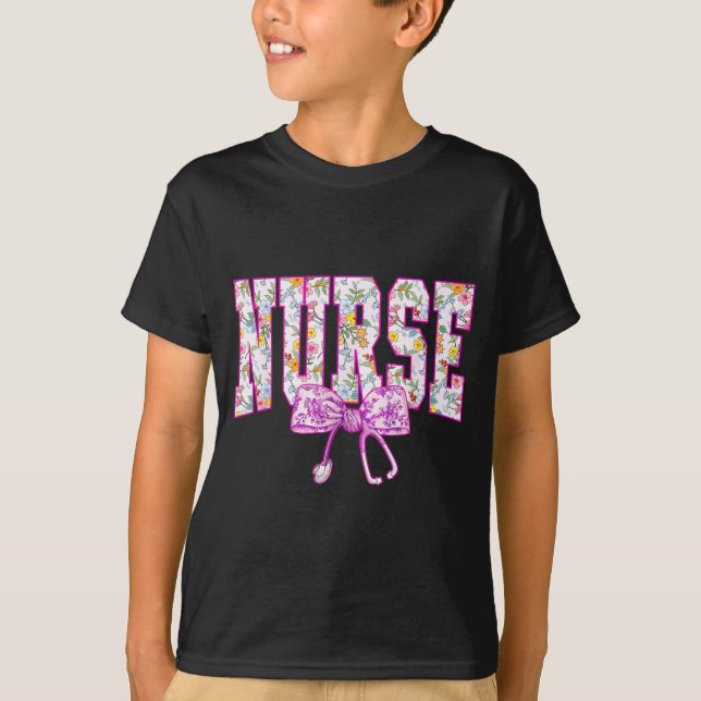 Cute Floral Nk Nurse Coquette Bow Stethoscope Nurs T-Shirt (Vorderseite)