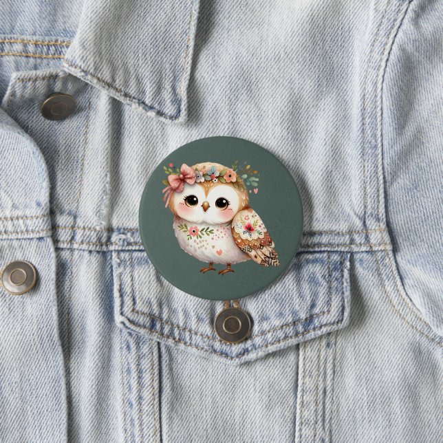 Cute Floral Owl with Bow Button (Beispiel)