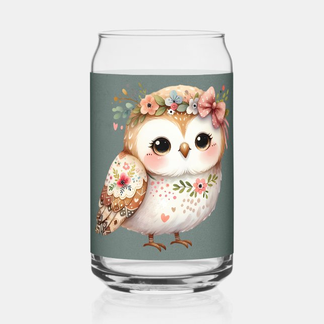 Cute Floral Owl with Bow Dosenglas (Vorderseite)