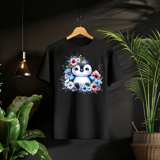 Cute Floral Penguin Pastel Illustration T-Shirt (Von Creator hochgeladen)
