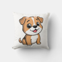 Cute Floral Puppy Throw Pillow – Soft Pink flower