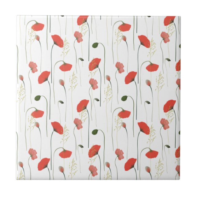 Cute Floral Red Poppy Pattern Ceramic Tile Fliese (Vorderseite)