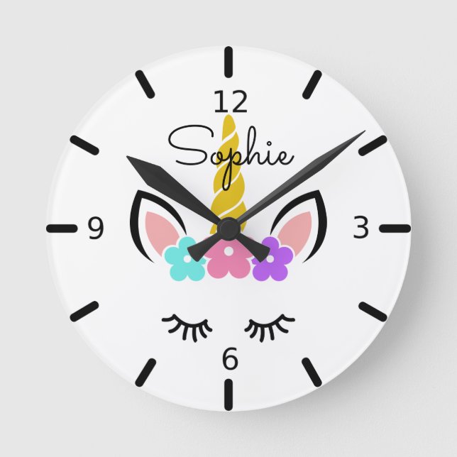 Cute Floral Sleeping Unicorn Runde Wanduhr (Vorderseite)