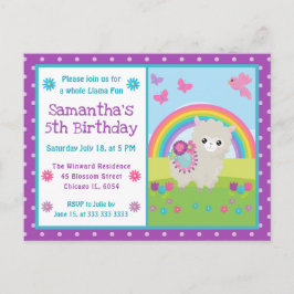 Cute Floral Spring Llama & Rainbow Birthday Postkarte