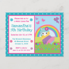Cute Floral Spring Rainbow Llama Birthday Postkarte