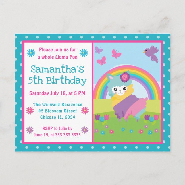 Cute Floral Spring Rainbow Llama Birthday Postkarte (Vorderseite)
