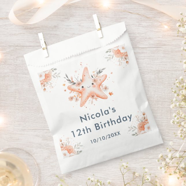 Cute Floral Starfish Birthday Party Geschenktütchen (Ausgeschnitten)
