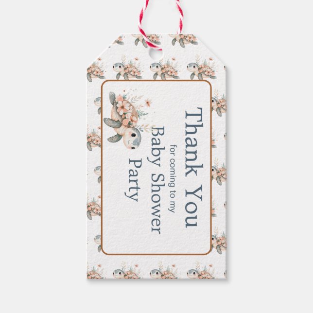 Cute Floral Turtle Baby Shower Geschenkanhänger (Vorderseite)