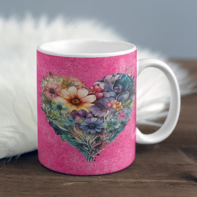 Cute Floral Valentines Day Personnalisé Café Mug (Créateur téléchargé)
