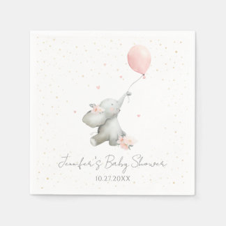 Cute Floral Watercolor Elephant with Balloon Serviette