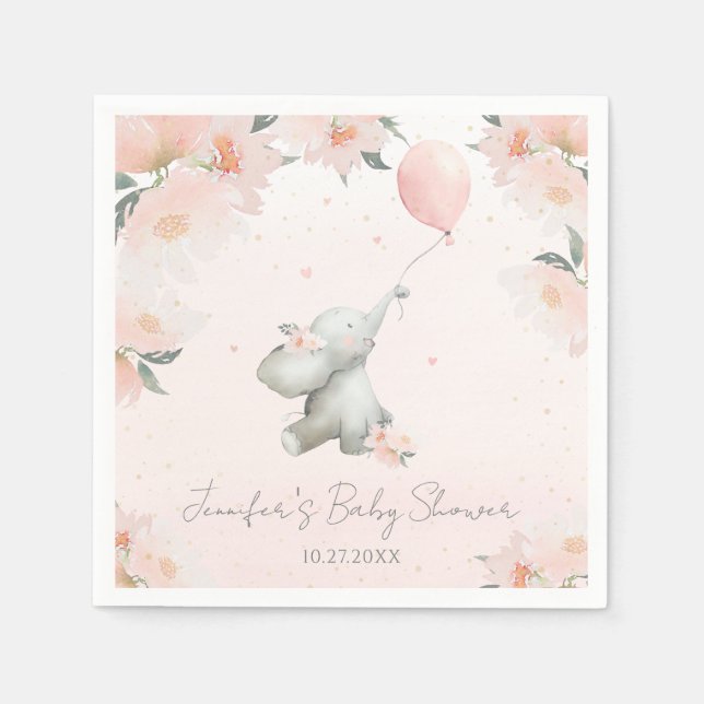 Cute Floral Watercolor Elephant with Balloon Serviette (Vorderseite)