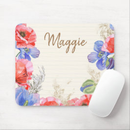 Cute floral with lines monogrammed watercolor pink mousepad